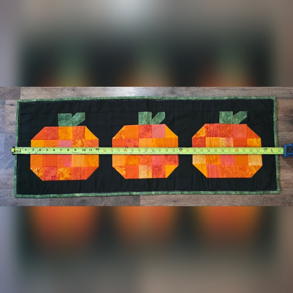 Handmade Quilted Scrappy Pumpkin Holiday Table Runner Decoration - Picture 6 of 6
